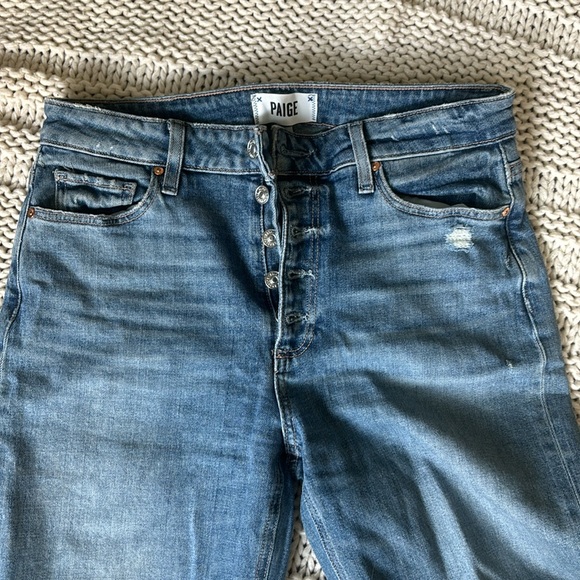 PAIGE Wide Leg DISTRESSED Button Fly High Rise Jeans - Picture 2 of 16